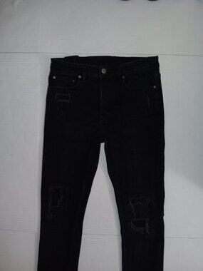 KSUBI BUTTON FLY DISTRESSED 31" WAIST BLACK DENIM JEANS